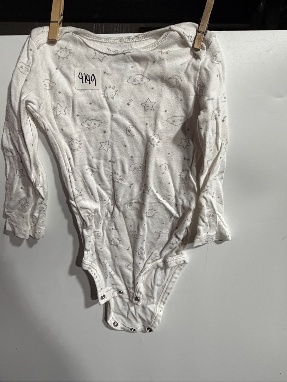 #4149-Soft Cotton White Baby One-Piece with Moon & Star Print